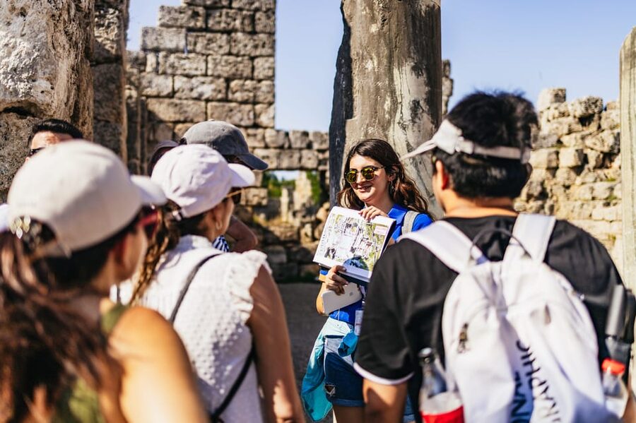 Antalya: Perge, Aspendos, City of Side, and Waterfalls Tour - Side: Ancient columns beside the Mediterranean