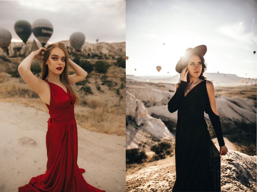 Cappadocia: Photo Shooting With Flying Dresses - Choosing the satin dress before the shoot