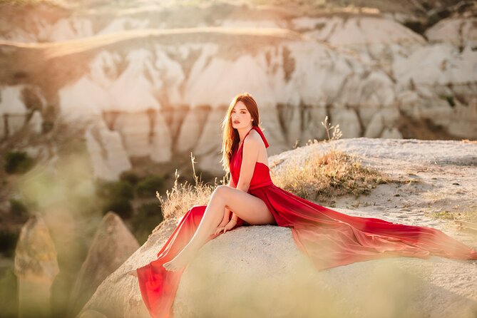 Cappadocia Private Flying Dress & Hot Air Balloon Photoshoot - Rose Valley: warm rock and softer morning light