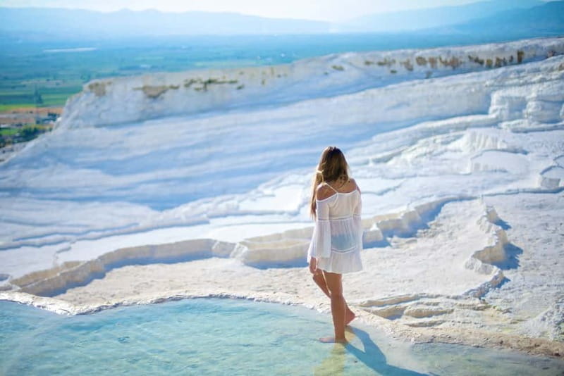 Fethiye: Pamukkale Hot Spring & Hierapolis Small-Group Tour - First sight of the Cotton Castles