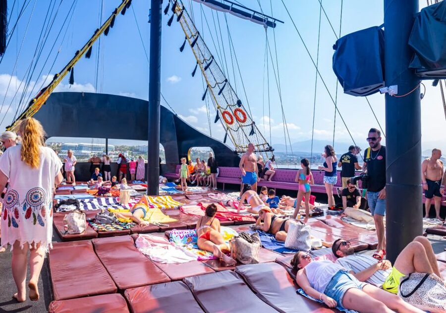 From City of Side and Alanya: Legends and Pirates Yacht Tour - Boarding the large pirate yacht