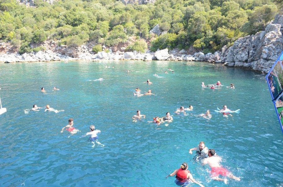 From Marmaris: Day Trip by Glass Bottom Semi Submarine - The glass-bottom viewing room and sunken wreck