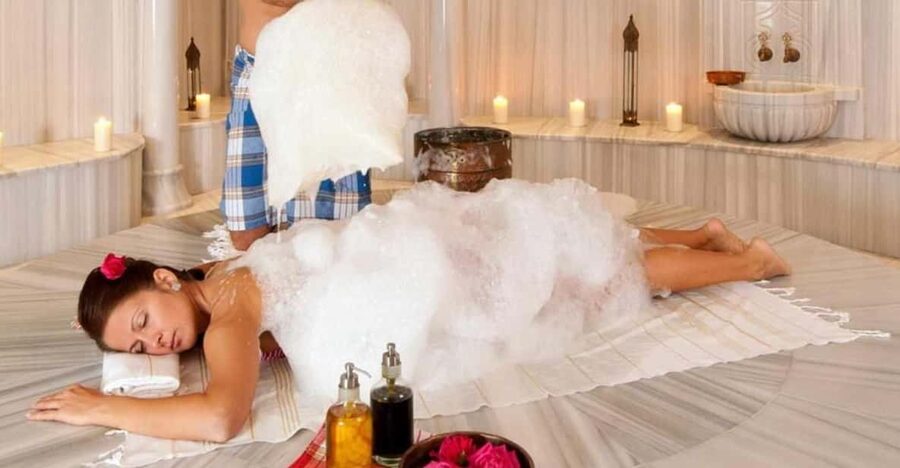 Kemer Turkish Bath (Hammam) W/ Scrub, Foam & Oil Massage - The body scrub with a rough mitt