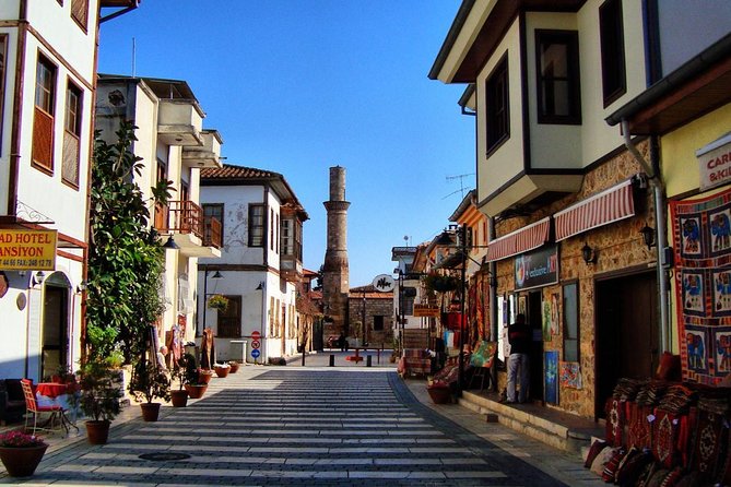 Perge, Aspendos and Waterfalls Sightseeing Tour - Side: ruins beside shops and sandy beaches