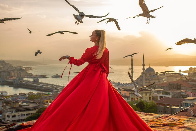 Rooftop Flying Dress Photo Shoot in Istanbul - Seagulls, movement, and a little luck